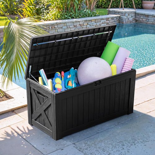 Flamaker 120 Gallon Resin Deck Box - Waterproof Outdoor Storage for Patio, Garden & Pool (Black)