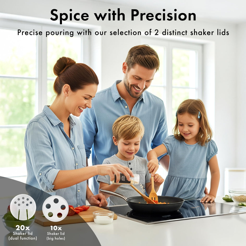 EDELHAUS Glass Spice Jars and Black Stainless Steel Lids (12 x 4oz) Spice Containers with Shaker Inserts - Add-On Pack Without Labels or Accessories