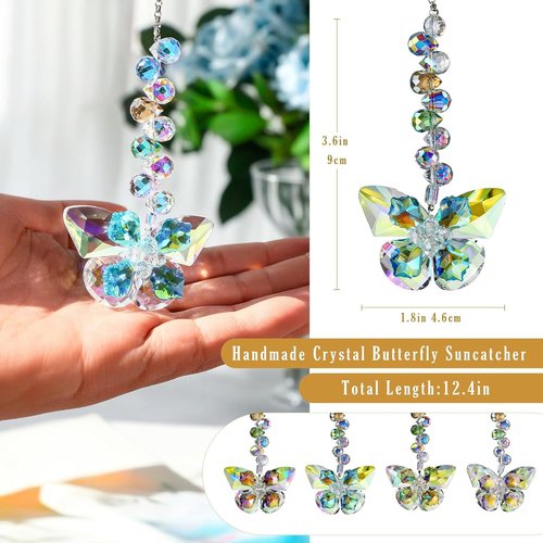HDCRYSTALGIFTS Crystal Butterfly Suncatchers - 4pcs Indoor Glass Decor for Rainbow-Making | Spring Home Garden Gift