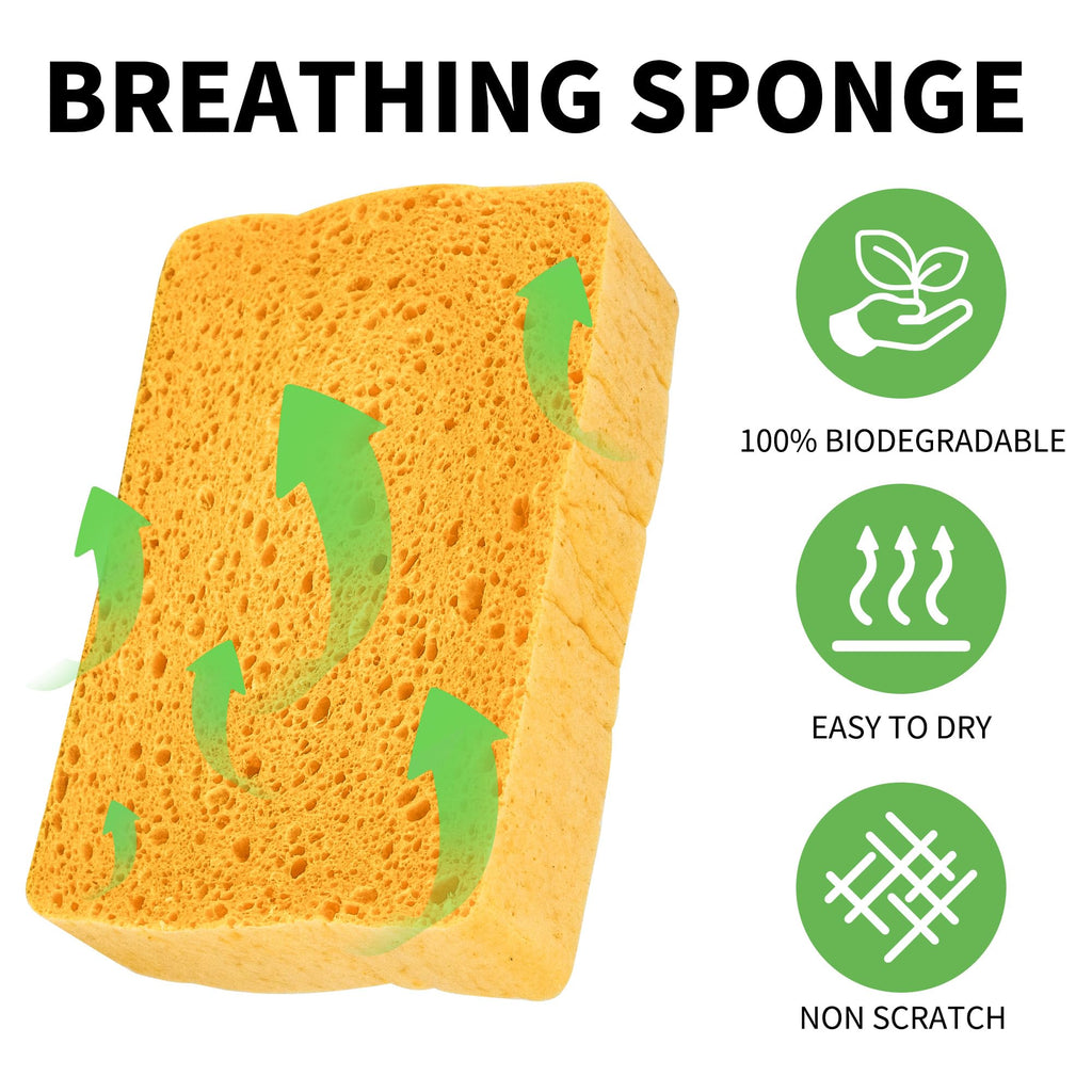 4 Pack Compostable Thicker Pop-Up Sponges - Expanding, Non-Scratch, Plant-Based Dish Cellulose Sponges Car Wash Sponge