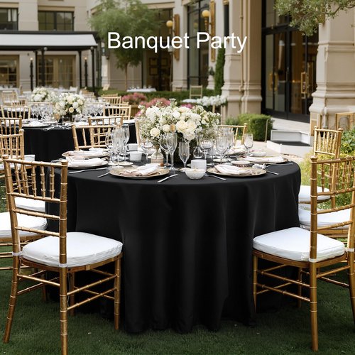 joybest 6 Pack Round Tablecloths 120 Inch Black Polyester Table Cloth, Stain and Wrinkle Resistant Washable Fabric Table Cover for Wedding, Party, Reception, Banquet, Dining