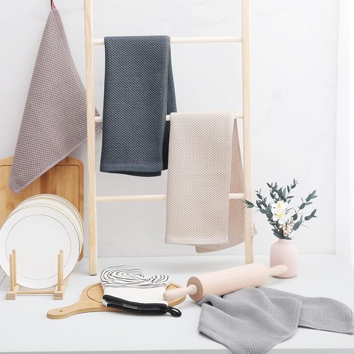 Homaxy Kitchen Dish Towels - Ultra Soft 100% Cotton Waffle Weave | Quick Drying, 13 x 28 Inches, 8-Pack, Dark Grey
