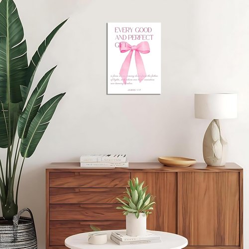Coquette | Pink Bow Wall Art Decor - Inspirational Bible Verses Canvas Posters | 12x16 Inch Set of 3 for Teen Girls