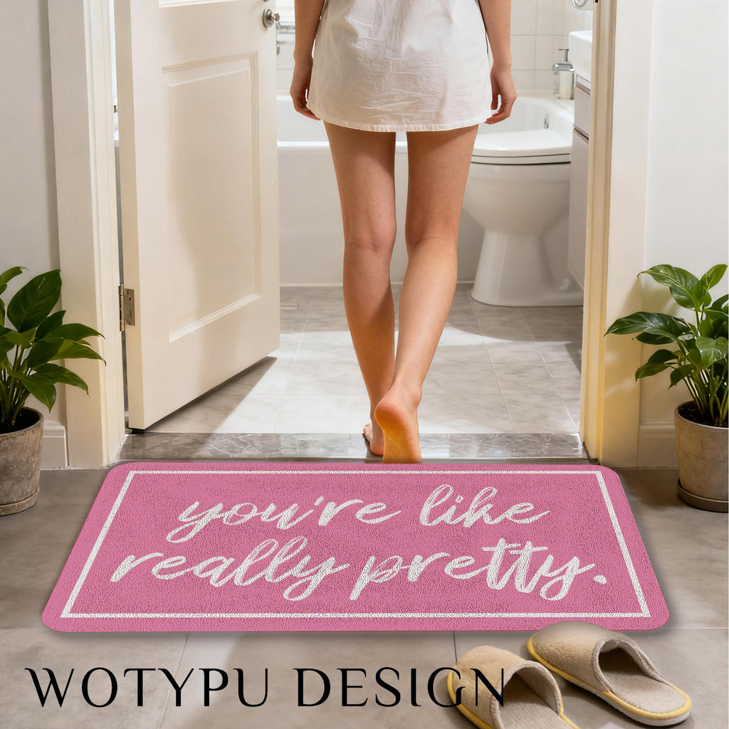 WOTYPU Coquette Pink Door Mat, Trendy Preppy Girly Pink Welcome Mats for Front Door, You're Like Really Pretty Doormat Outdoor Indoor Entrance Entryway, 17x30 Inches