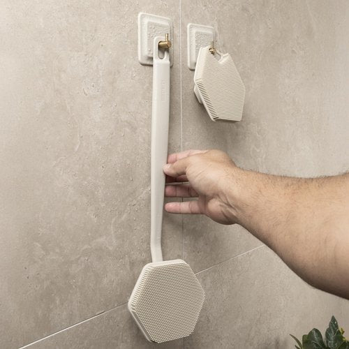 TOOLETRIES Arnold Silicone Shower Hook 2 Pack - Toiletries Organizer, Silicone Hooks, Removable & Reusable Shower Accessories - Sand