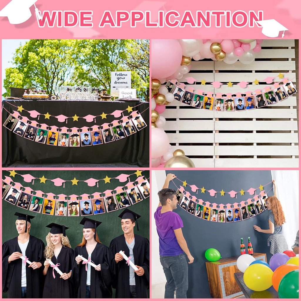 Whaline Graduation Photo Banner - 2026 Congrats Grad Bunting | No DIY Required, Pink Gold Glitter, 5 x 7 Inch