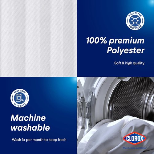 Clorox 2-in-1 Bathroom Shower Curtain Liner - Durable Fabric, Weighted Magnets, 72" x 72", White