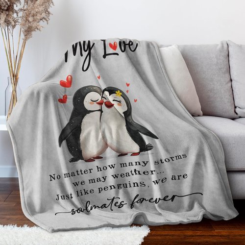 GiltGlimmer Gifts for Him Her Valentines Day, Anniversary I Love You Gifts Blanket, Romantic Wedding Birthday Gifts for Girlfriend Boyfriend, Penguin Blanket for Wife, Husband, Couple 60" × 50"
