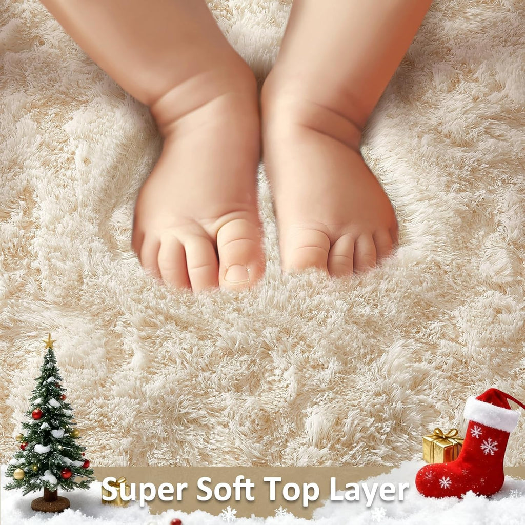 Ophanie Area Rugs - Soft Non-Slip Shag Carpet for Living Room & Nursery | Ivory 8x10 Size
