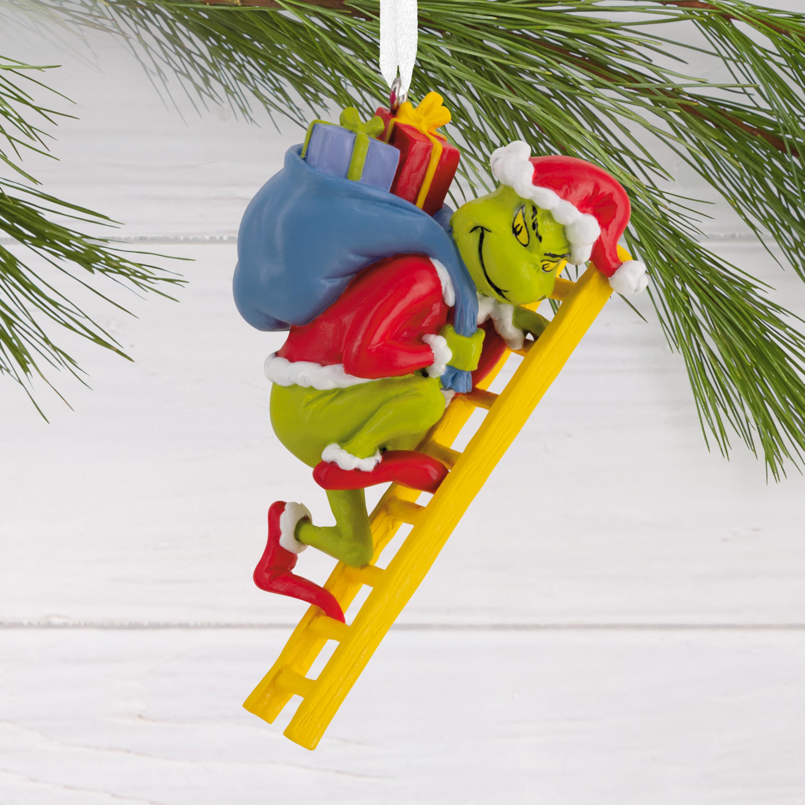 Hallmark Dr. Seuss's How The Grinch Stole Christmas! Grinch on Ladder Christmas Ornament, Christmas Movie Gifts
