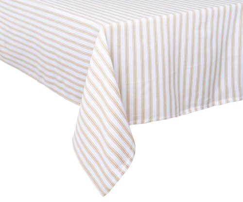 Beige Tablecloths, Cotton Tablecloths for Rectangular, 100% Cotton, Farmhouse Tablecloth, Linen Christmas Tablecloth, Striped Table Cover, Cloth Tablecover Wedding & Holiday Beige and White 63x109