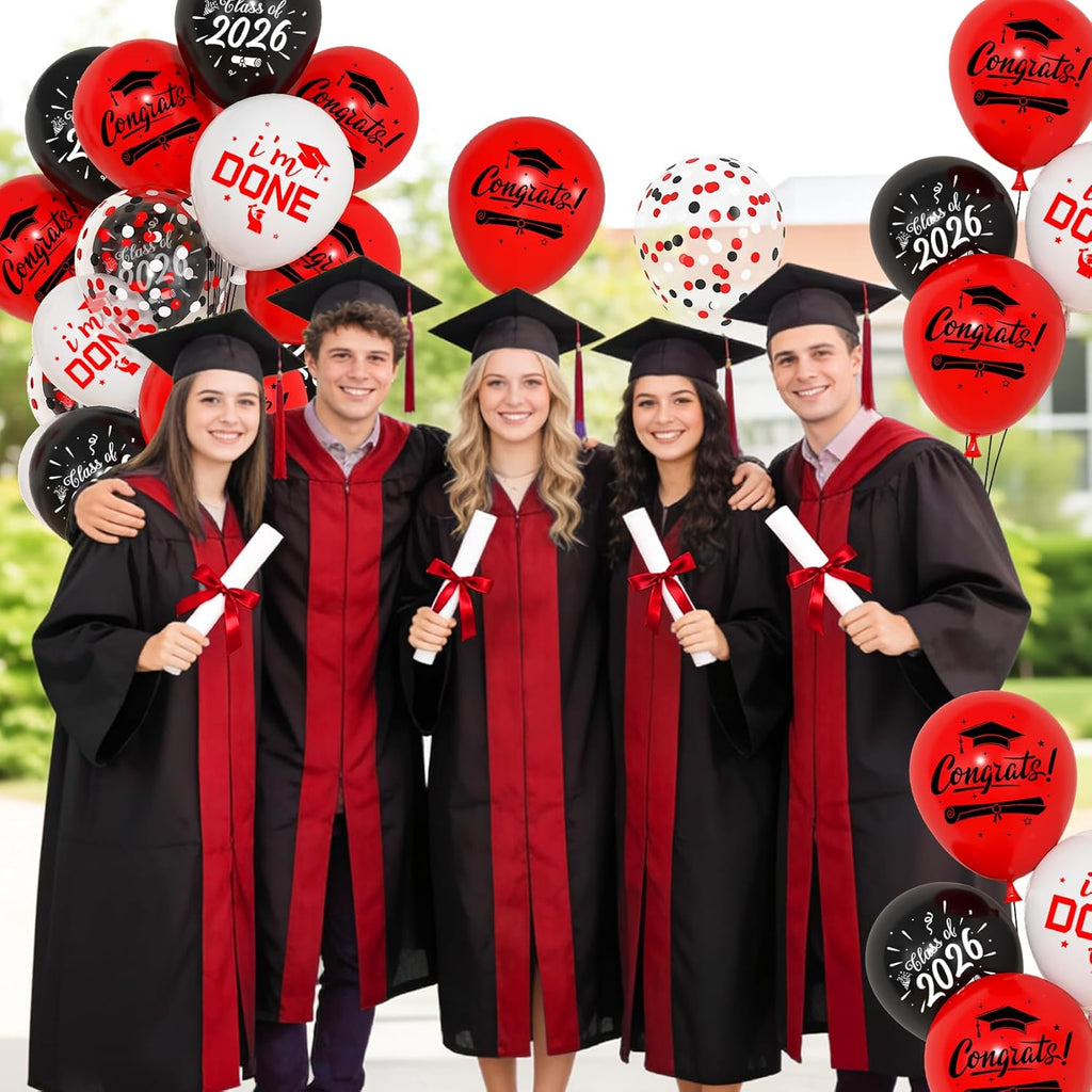 Red and Black Balloons Set by [Brand Name] - 72pcs Graduation Party Decorations with 12-Inch Metallic Confetti Balloons