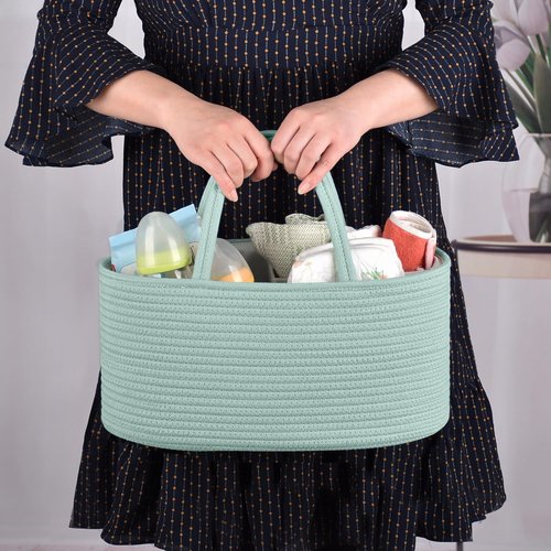 COMSE Baby Diaper Caddy Organizer - Portable Tote with Divider for Easy Diaper Changes | Light Green