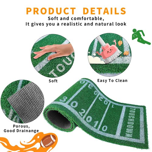 honeypet Football Table Runner 16 x 59 Inch Artificial Grass Tablecloth Touchdown Green Table Cover Rectangular for Birthday Football Themed Sport Game Day Decor Holiday Tablecloth Banner