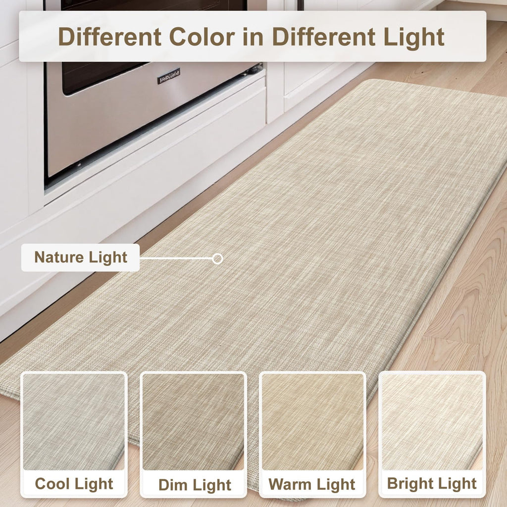 Collive Kitchen Mats for Floor 2PCS, Cushioned Anti Fatigue Rugs Non Slip Waterproof Kitchen Sink Mat, Memory Foam Comfort Standing Mats for Desk, Office, Home Decor, 20" x 47" + 20" x 32", Beige