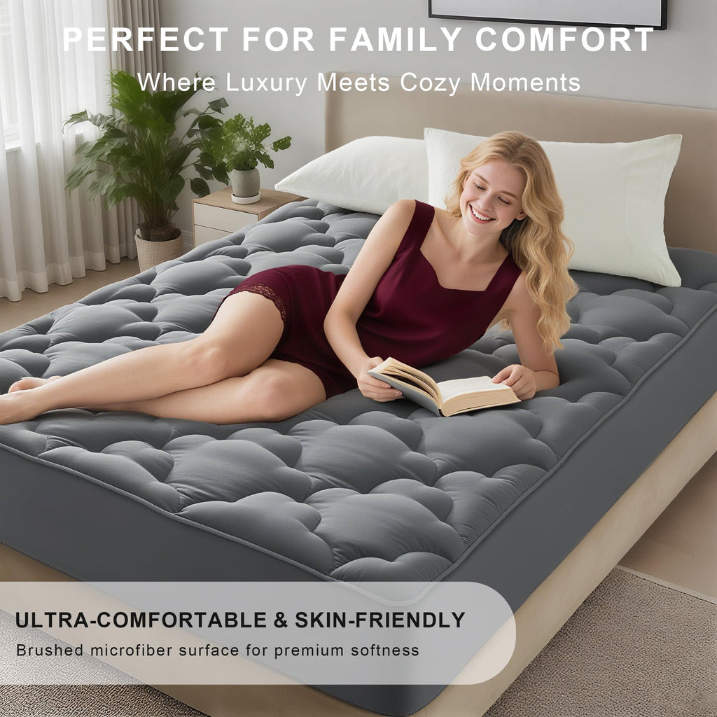 WQSPRING Mattress Pad Queen Size, Plush Pillow Top Mattress Topper & Waterproof Protector, Cooling Fitted Cover (8-21”), Noiseless, Breathable