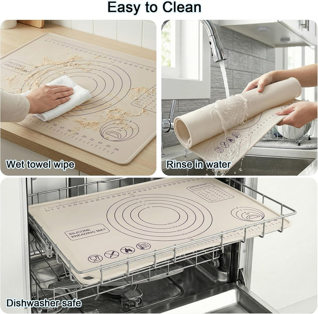Skiennix Silicone Pastry Mat - Extra Thick Non-Stick Baking Mat with Measurements | 28" x 20" | Beige