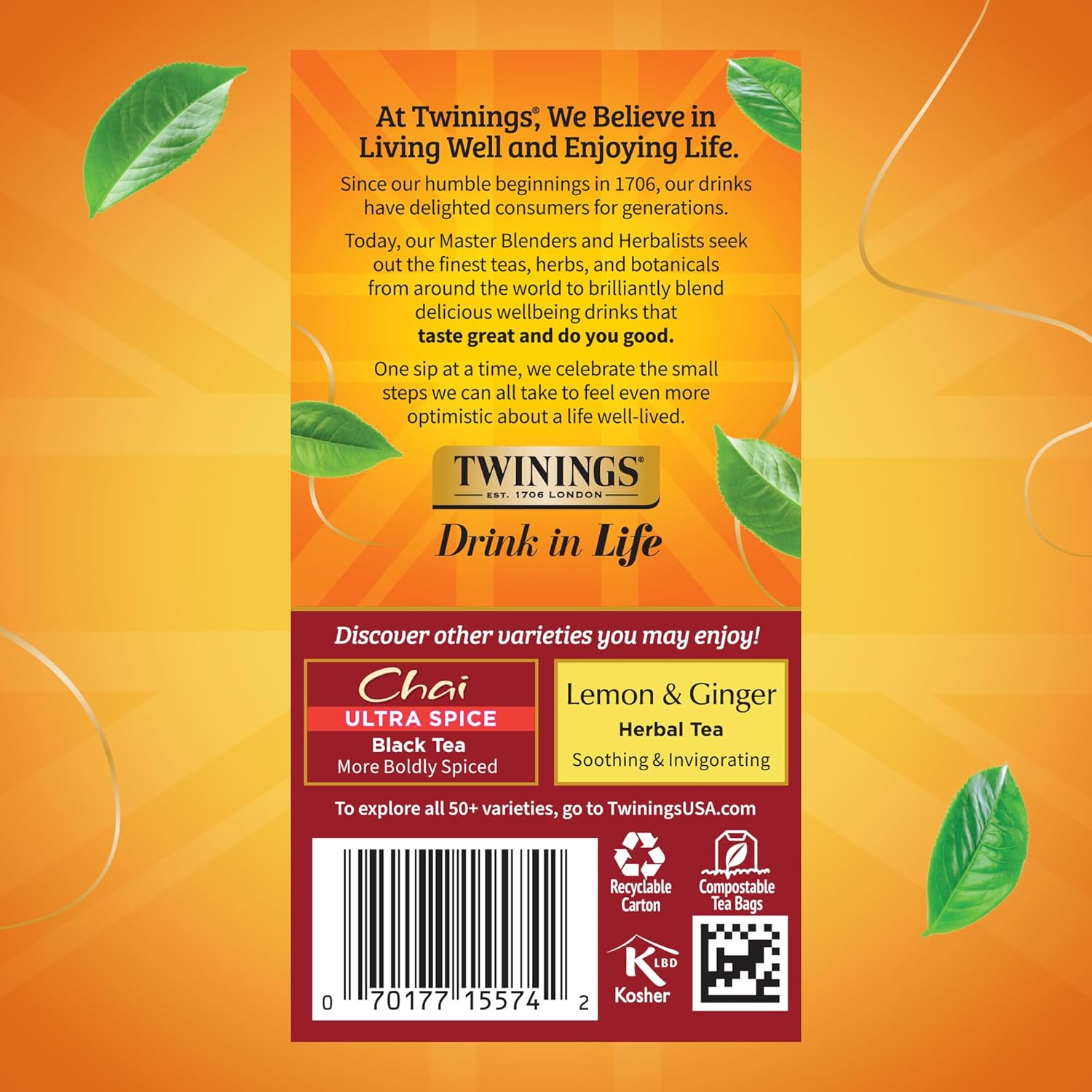 Twinings Chai Black Tea - Individually Wrapped Bags, 20 Count | Sweet & Savory Spices, Caffeinated, Hot or Iced