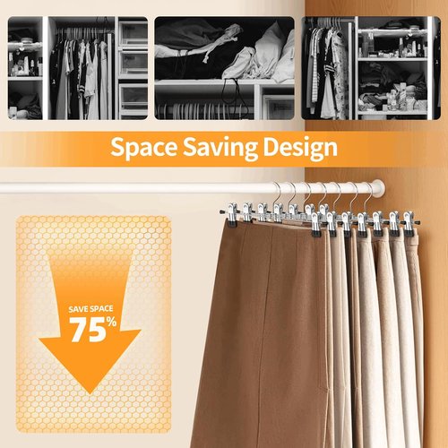 IEOKE Pants Hangers - 12-Pack Adjustable Metal Clips for Skirts, Jeans, and Dresses | Black