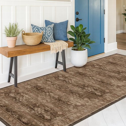 Brown 10ft Long Kitchen Runner Rug | Washable Non-Slip Boho Vintage Indoor Rug 2'6"x10'
