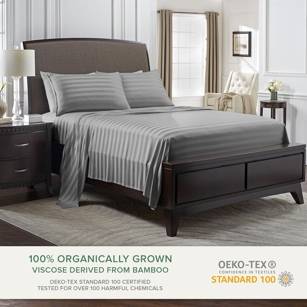 Pure Bamboo King Sheets - Luxuriously Soft & Cooling 100% Organic Viscose Bed Sheet Set | Jacquard Stone, 2-Year Quality Promise