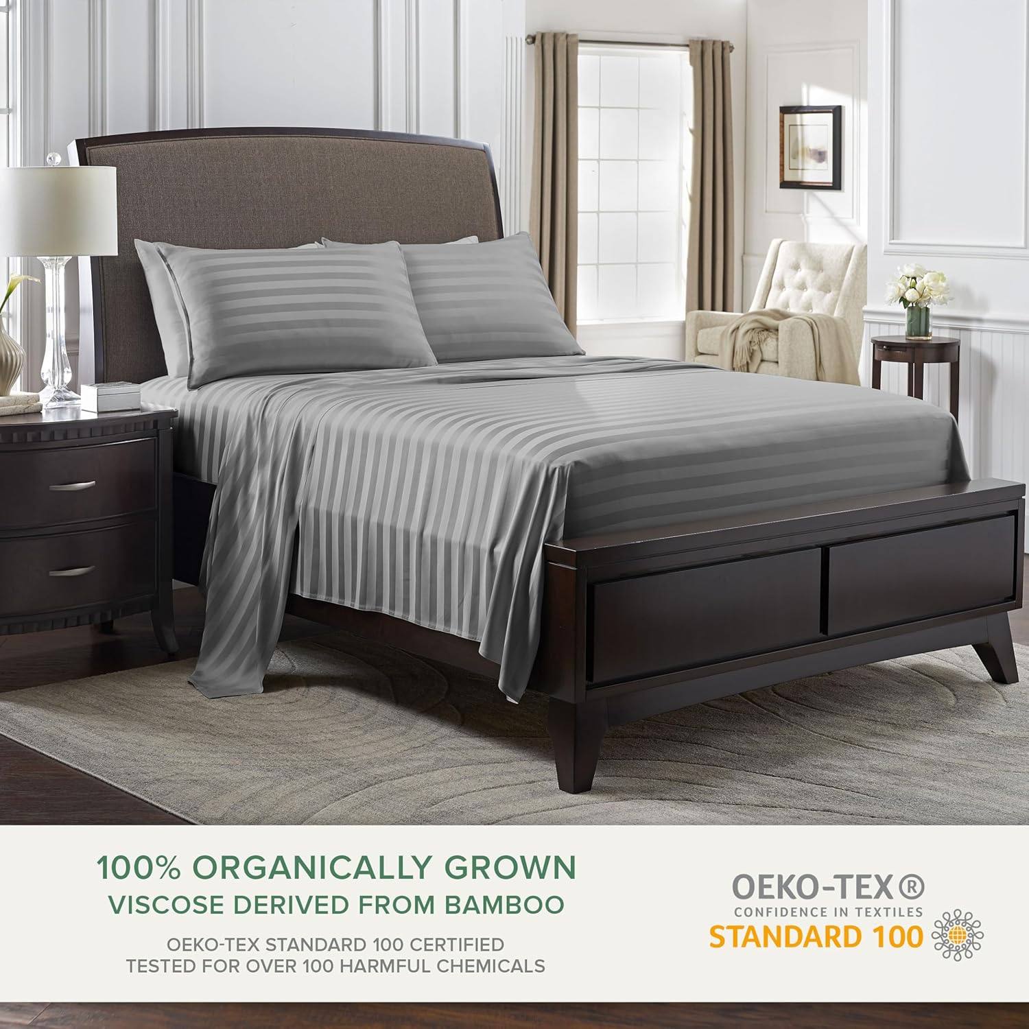 Pure Bamboo Queen Sheets - Luxuriously Soft & Cooling 100% Organic Viscose Bed Set | Jacquard Stone Color