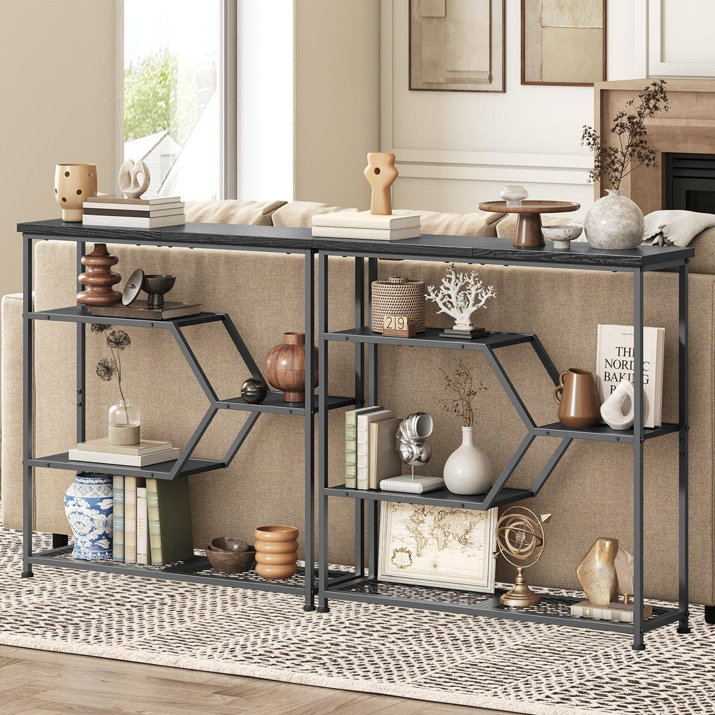 MAHANCRIS Console Table, 31.5'' Narrow Long Entryway Table, 5-Tier Thin Sofa Table with Open Storage Shelves, Foyer Table for Hallway, Entrance, Living Room, Bedroom, Black CTHB13101
