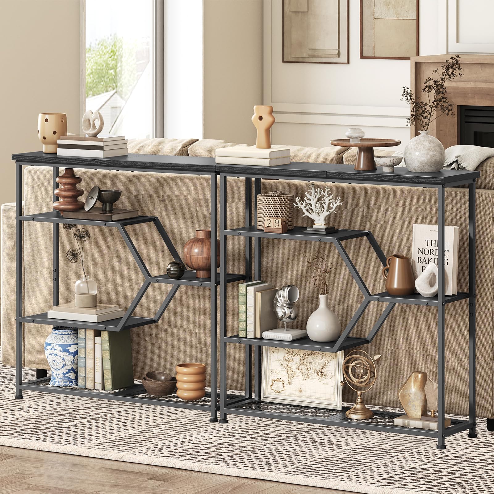 MAHANCRIS Console Table, 31.5'' Narrow Long Entryway Table, 5-Tier Thin Sofa Table with Open Storage Shelves, Foyer Table for Hallway, Entrance, Living Room, Bedroom, Black CTHB13101