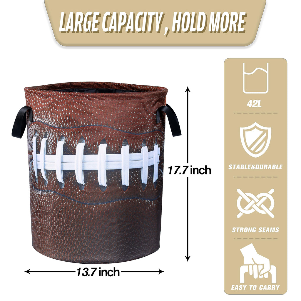 Football Laundry Basket American Ball Foldable Oxford Cloth Funny Tote Bag Laundry Hamper Clothes Storage Bucket Organizer For Bathroom/Laundry Storage/Bedroom 18.9x16.5 Inch