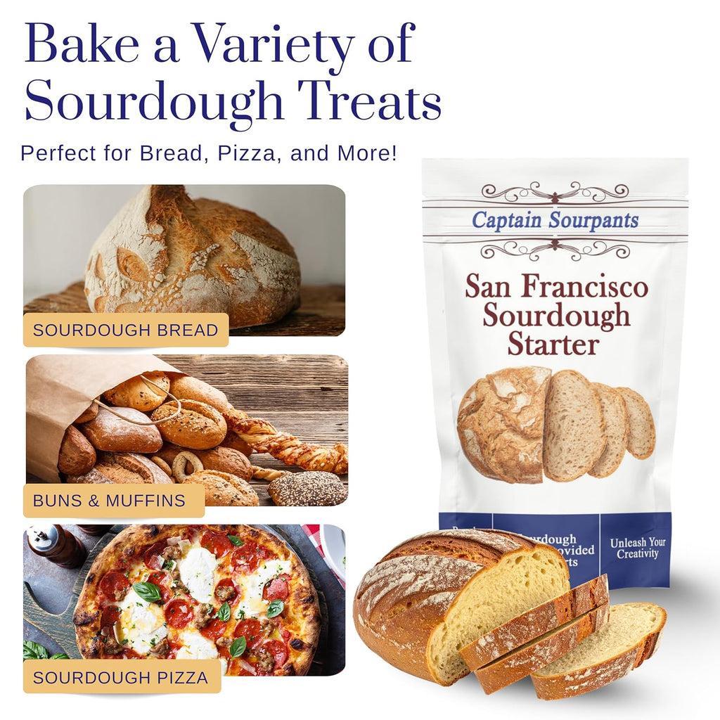 Captain Sourpants San Francisco Sourdough Starter Culture - 100+ Year Old Heirloom Kit for Bread, Pizza, Pancakes | Easy Instructions Included