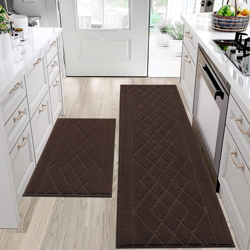 BEQHAUSE Kitchen Mats for Floor 2PCS, Kitchen Rugs Non-Slip Washable, Kitchen Runner Rug Absorbent and Stain Resistant, Floor Mat for Kitchen, Laundry & Sink, 20"x30"+20"x48", Brown