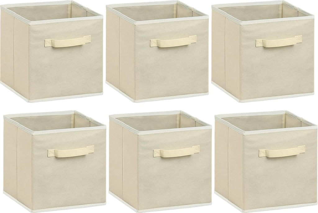 Simple Houseware Foldable Cube Storage Bins - 11-Inch Beige Fabric Organizers | 6-Pack for Closet & Shelves