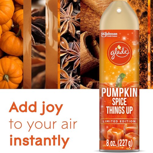 Glade Pumpkin Air Freshener, Pumpkin Spice Things Up, 3 Pack, Odor Eliminator, Fall Seasonal Scent, Halloween, Thanksgiving, Christmas Holiday Fragrance Spray, Cozy Autumn Air Freshener, 8 oz Each