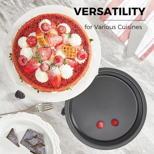 HONGBAKE Round Cake Pan Set - Nonstick 8-Inch Deeper Cake Pans with Wider Grips | 2-Piece Grey Set