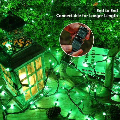 BrizLabs Green St Patrick's Day String Lights, 50 Count Incandescent Christmas Lights, Connectable Green Mini Light Set, UL Certified Outdoor Indoor Light String for Xmas St. Patrick's Day Halloween