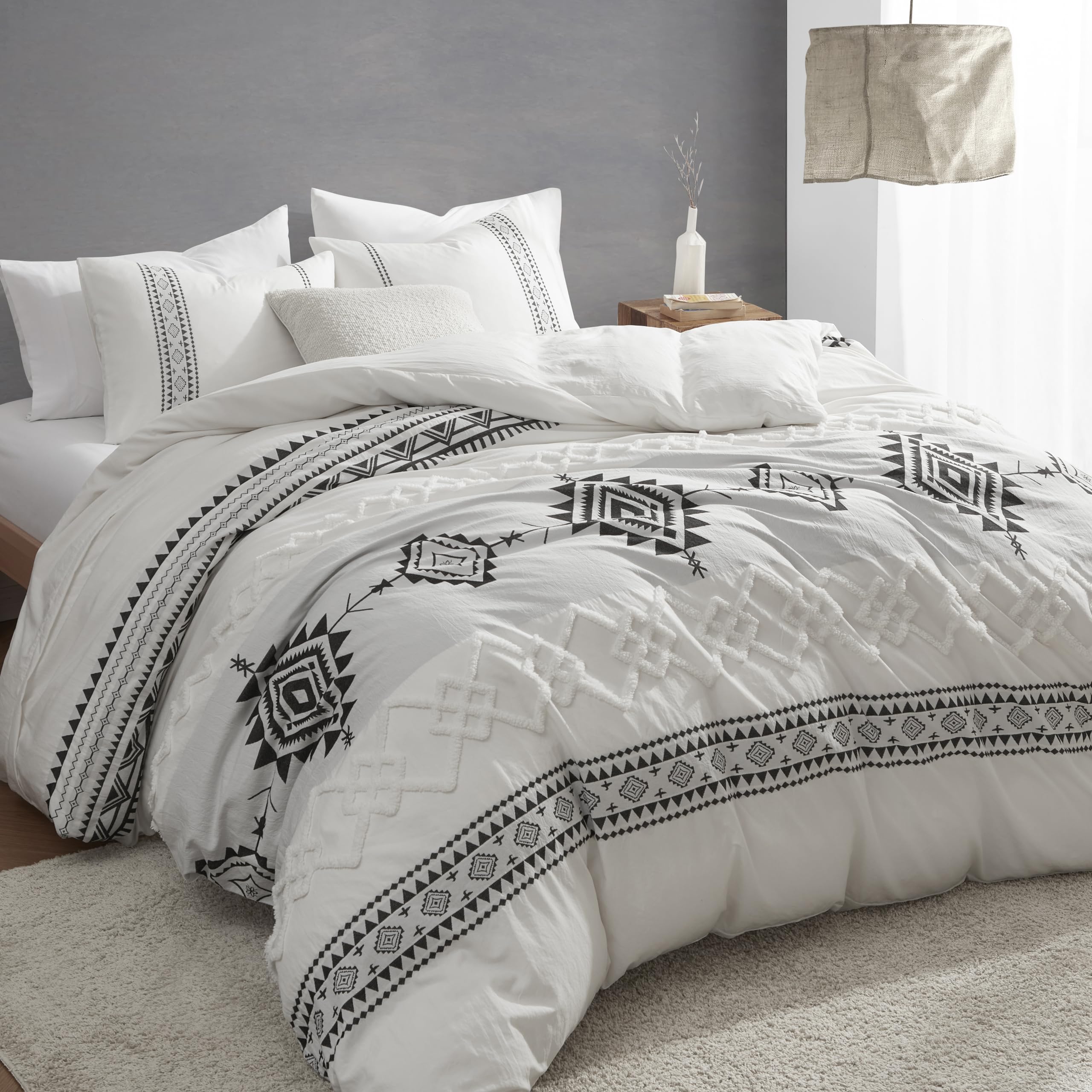 Oli Anderson Boho Duvet Cover Set Queen Size, Black and White Color Clash 3 PCS Microfiber Bedding Set, Durable and Super Soft Duvet Covers with Zipper and Ties, 90"*90"