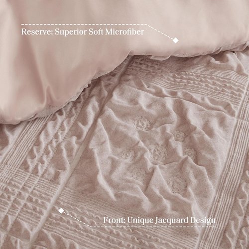 Madison Park Shabby Chic Comforter Set 5-Piece King Size, Puffy Seersucker Textured Grid Pattern Boho Bedding,Dusty Pink Plaid Comforter with 2 Shams & 2 Decorative Pillows