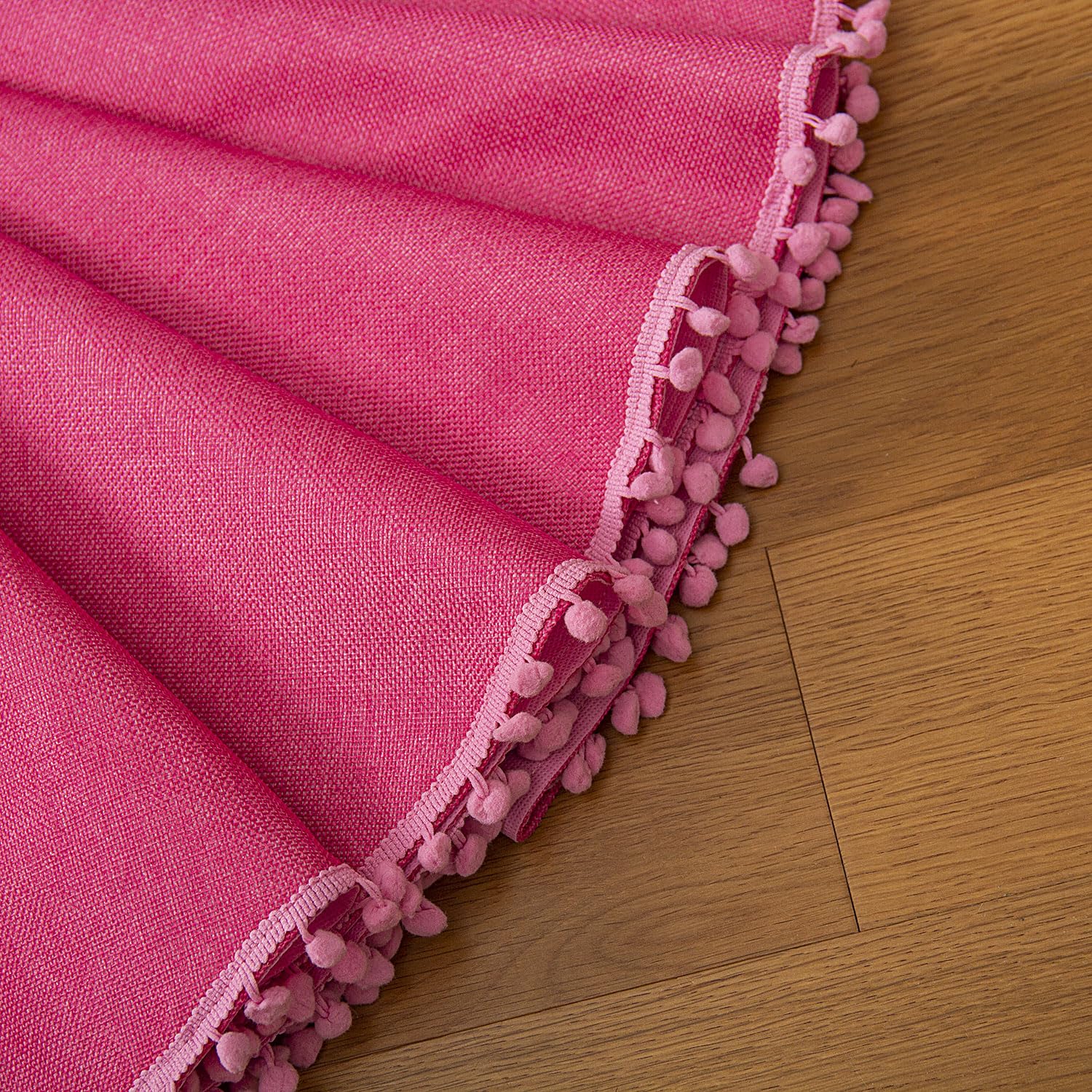SevenFish Christmas Tree Skirt, 48 inches Large Tree Skirt Soft Double Layer Burlap Tree Skirt with Pom Pom for 6ft 8ft Christmas Tree Holiday Party Decorations, Rose Pink
