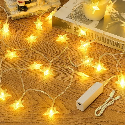 Lakumu LED Star String Lights - 33FT 100-LED Battery Operated Fairy Lights with 8 Modes & Timer | Warm White Indoor Decor