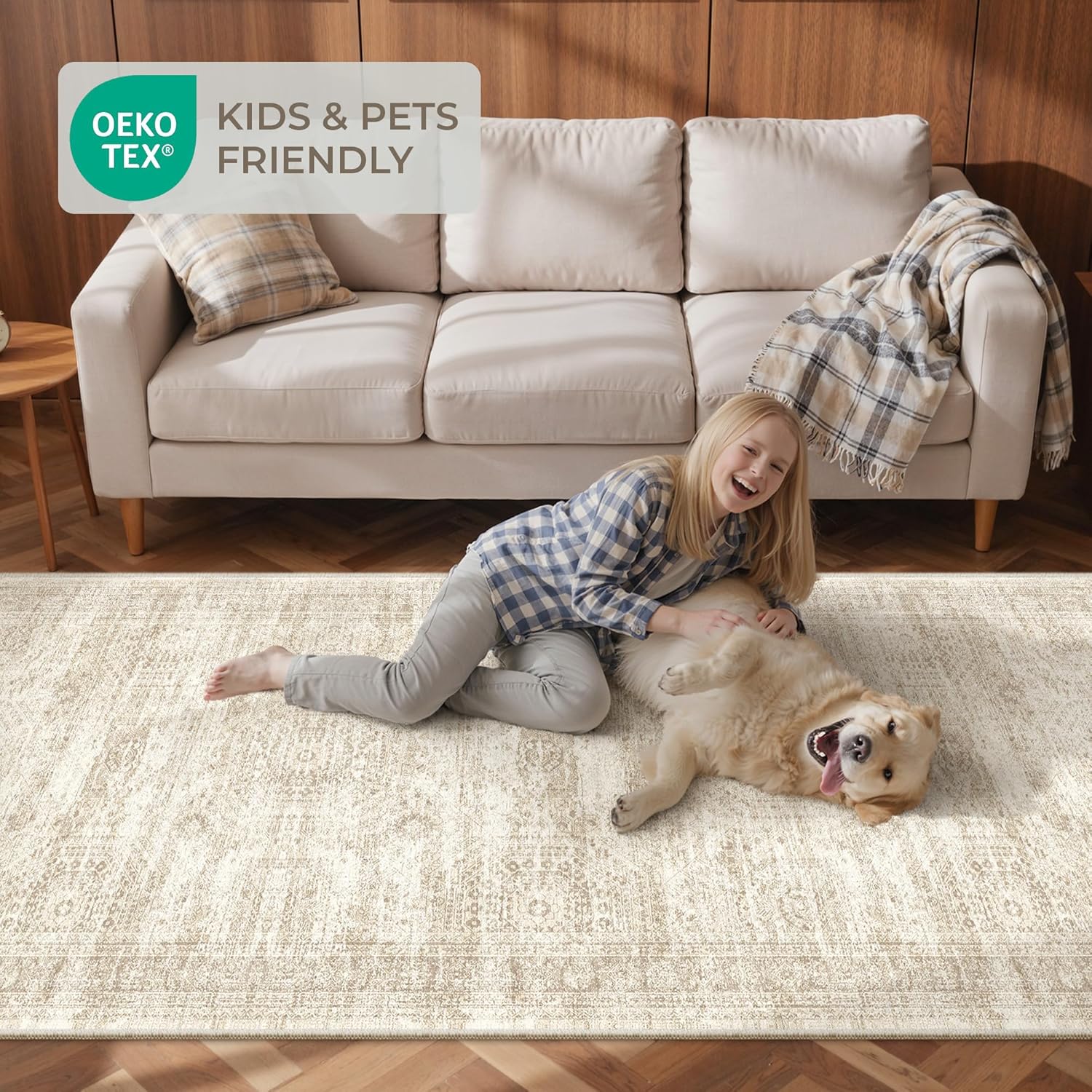 Skiennix Rug Runners for Hallways - Non-Slip 2x8 Runner Rug, Washable Soft Low-Pile Carpet in Beige/Ivory