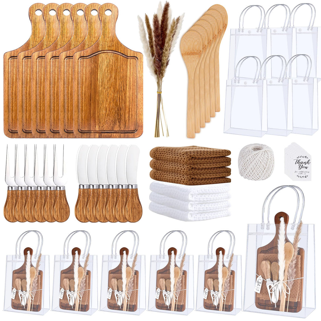 Baby Shower Prizes for Game Winners Baby Shower Games Prizes 6 Sets Square Acacia Wood Cheese Board Towel Thank You Card and Gift Bags Wedding Bridal Shower Favors for Guests