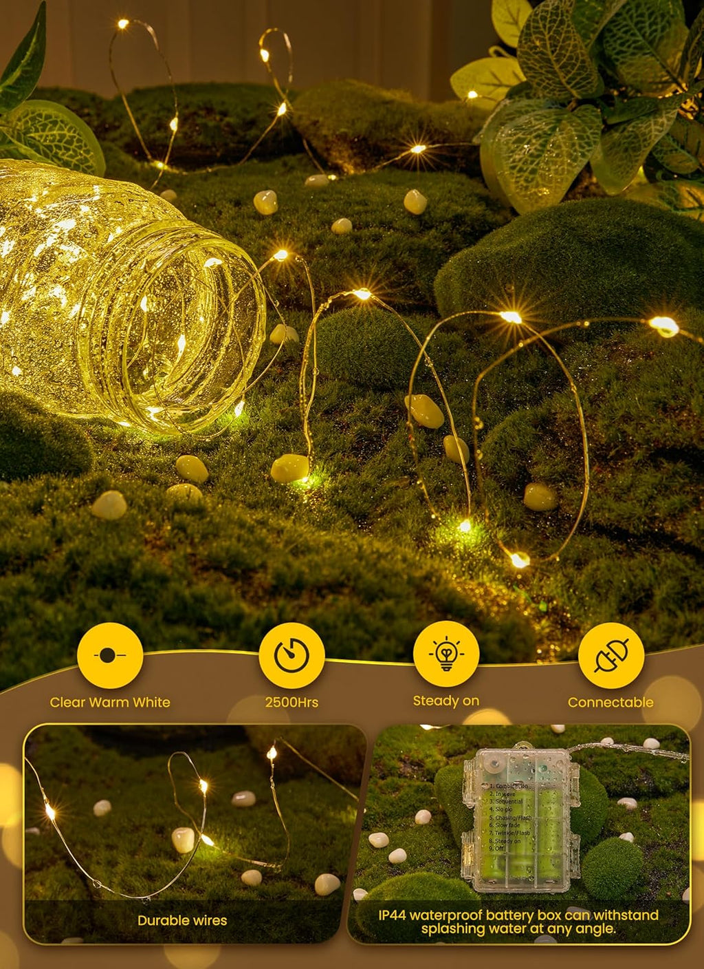 Minetom 33Ft Battery Operated Fairy Lights - 100 LED Waterproof String Lights for Indoor/Outdoor Decor