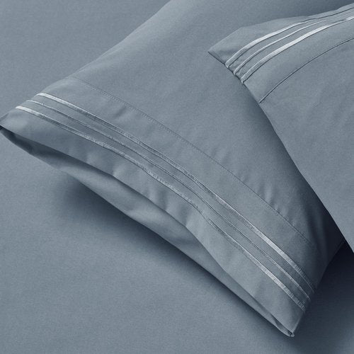 Clara Clark Flex Top King Sheets - Hotel Luxury 6 Piece Bed Sheets for Top Split King Bed - Soft Bedding Sheets & Pillowcases, Head Split King Size. Stone Blue