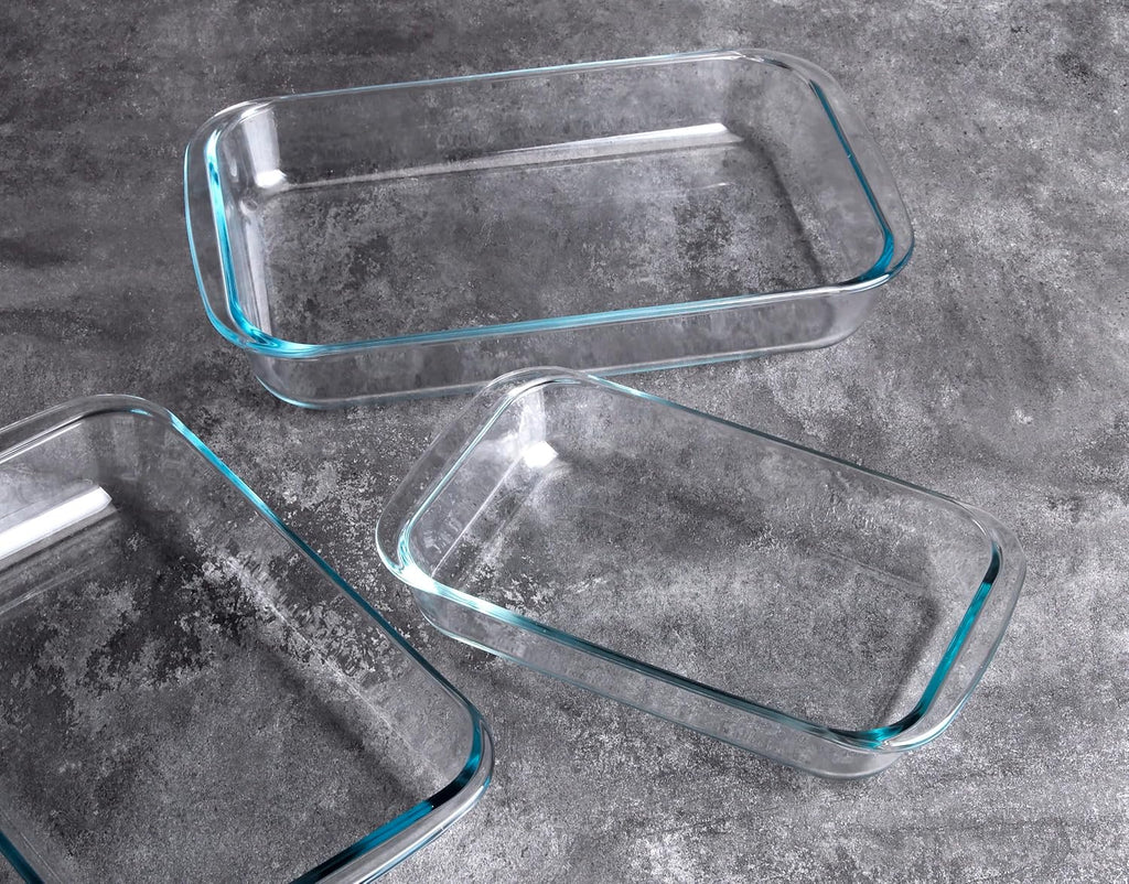 Tempered Glass Bakeware Set by [Brand Name] - 3 Rectangular Baking Dishes, 1L, 1.5L, 2L Sizes