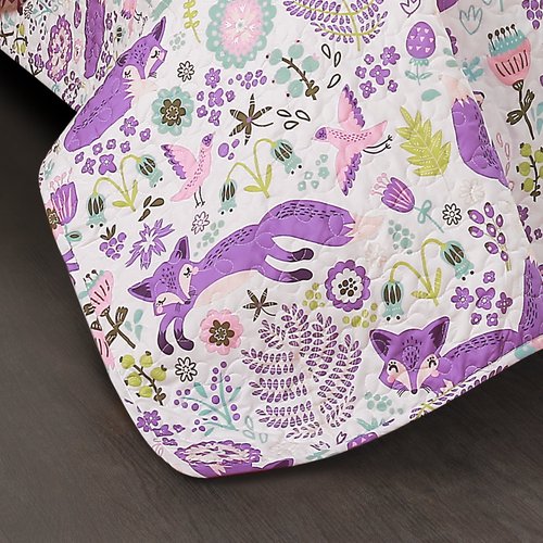 Lush Decor Pixie Fox Reversible Quilt Set, 3 Piece Set, Twin, Purple & Pink - Fun Lightweight Twin Bedding for Kids - Girls Pink Bedroom Decor