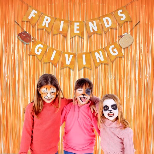 GREATRIL Orange Tinsel Curtain Backdrop - Foil Fringe Streamers for Parties | 2-Pack