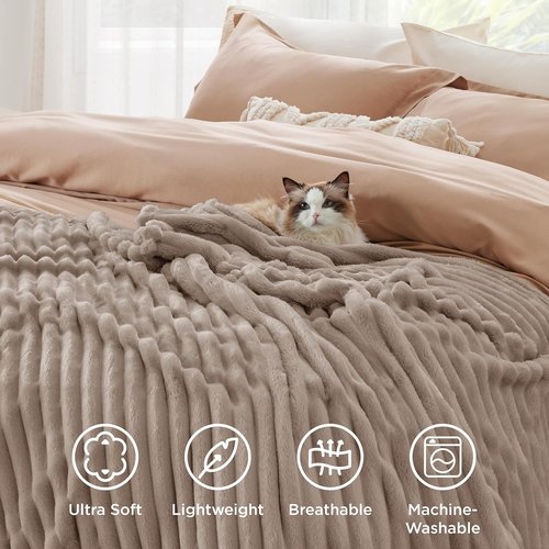 Bedsure GentleSoft Fleece Blanket - Cozy Light Brown Throw for Couch, Perfect 60x80 Inches Size