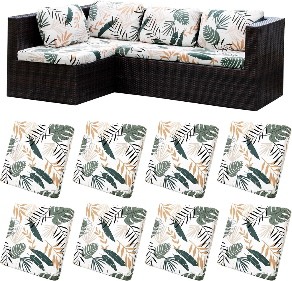 Skiennix 8Pcs Stretch Patio Cushion Covers - Washable Outdoor Sofa Slipcovers | Coconut Trees Design
