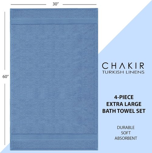 Chakir Turkish Linens | Luxury 100% Cotton Turkish Towels - Soft, Absorbent, Extra Large (30x60 Inches, Set of 4 - Wedgewood)