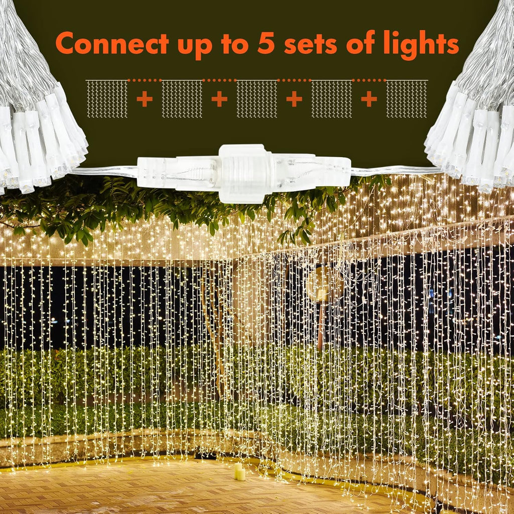 Twinkle Star 300 LED Curtain String Lights - 8 Modes Fairy Lights for Indoor/Outdoor Decor | Warm White